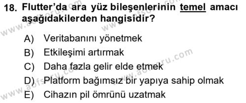 Mobil Uygulama Geliştirme Dersi 2022 - 2023 Yılı (Vize) Ara Sınavı 18. Soru