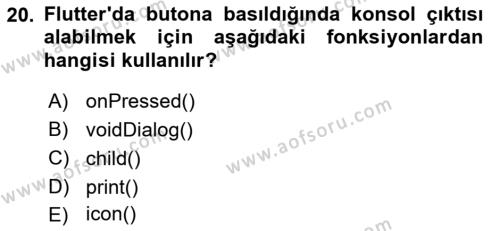 Mobil Uygulama Geliştirme Dersi 2022 - 2023 Yılı (Vize) Ara Sınavı 20. Soru