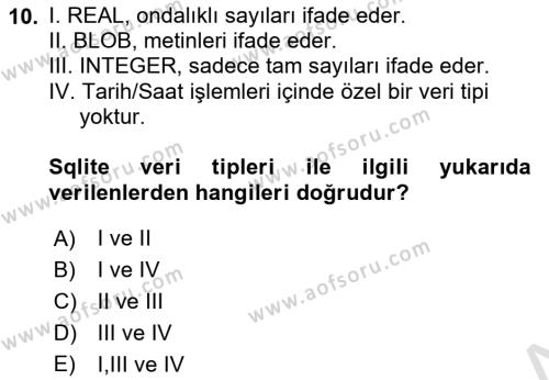 Mobil Uygulama Geliştirme Dersi 2022 - 2023 Yılı (Final) Dönem Sonu Sınavı 10. Soru