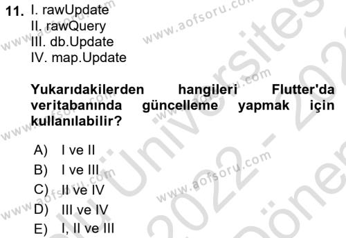 Mobil Uygulama Geliştirme Dersi 2022 - 2023 Yılı (Final) Dönem Sonu Sınavı 11. Soru