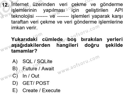 Mobil Uygulama Geliştirme Dersi 2022 - 2023 Yılı (Final) Dönem Sonu Sınavı 12. Soru