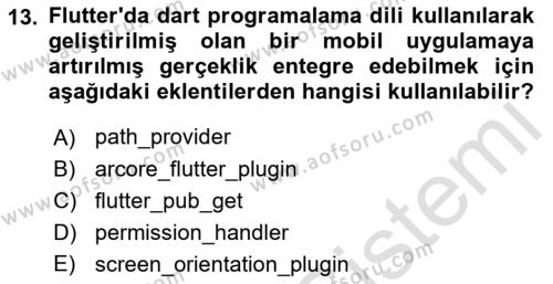 Mobil Uygulama Geliştirme Dersi 2022 - 2023 Yılı (Final) Dönem Sonu Sınavı 13. Soru