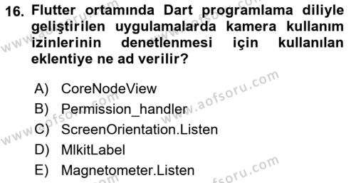 Mobil Uygulama Geliştirme Dersi 2022 - 2023 Yılı (Final) Dönem Sonu Sınavı 16. Soru