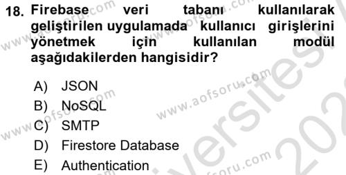 Mobil Uygulama Geliştirme Dersi 2022 - 2023 Yılı (Final) Dönem Sonu Sınavı 18. Soru