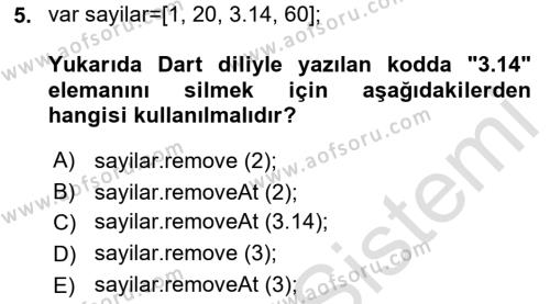 Mobil Uygulama Geliştirme Dersi 2022 - 2023 Yılı (Final) Dönem Sonu Sınavı 5. Soru