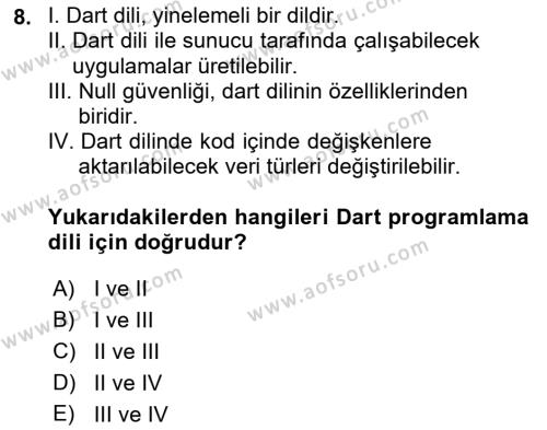 Mobil Uygulama Geliştirme Dersi 2022 - 2023 Yılı (Final) Dönem Sonu Sınavı 8. Soru