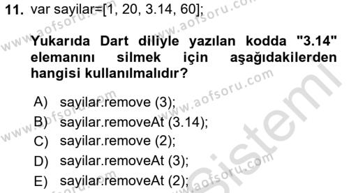 Mobil Uygulama Geliştirme Dersi 2022 - 2023 Yılı Yaz Okulu Sınavı 11. Soru