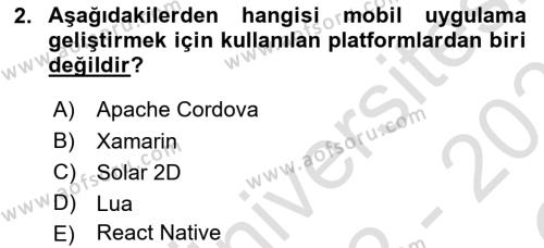 Mobil Uygulama Geliştirme Dersi 2022 - 2023 Yılı Yaz Okulu Sınavı 2. Soru