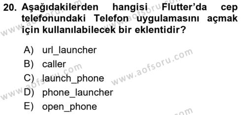 Mobil Uygulama Geliştirme Dersi 2022 - 2023 Yılı Yaz Okulu Sınavı 20. Soru