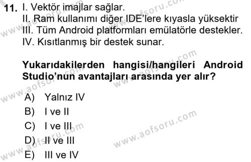 Mobil Uygulama Geliştirme Dersi 2023 - 2024 Yılı (Vize) Ara Sınavı 11. Soru