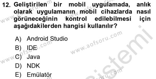 Mobil Uygulama Geliştirme Dersi 2023 - 2024 Yılı (Vize) Ara Sınavı 12. Soru