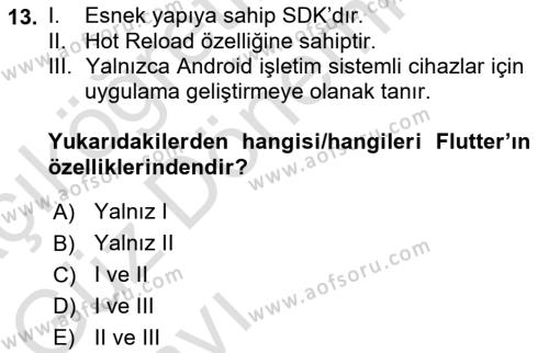 Mobil Uygulama Geliştirme Dersi 2023 - 2024 Yılı (Vize) Ara Sınavı 13. Soru