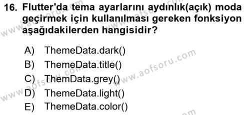 Mobil Uygulama Geliştirme Dersi 2023 - 2024 Yılı (Vize) Ara Sınavı 16. Soru