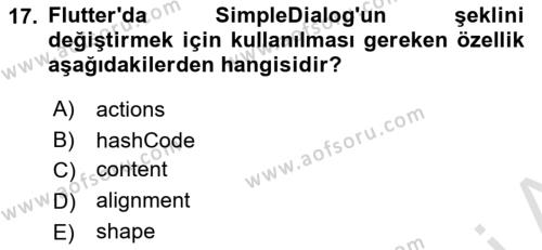 Mobil Uygulama Geliştirme Dersi 2023 - 2024 Yılı (Vize) Ara Sınavı 17. Soru