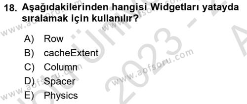 Mobil Uygulama Geliştirme Dersi 2023 - 2024 Yılı (Vize) Ara Sınavı 18. Soru