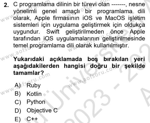 Mobil Uygulama Geliştirme Dersi 2023 - 2024 Yılı (Vize) Ara Sınavı 2. Soru