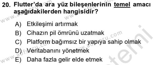 Mobil Uygulama Geliştirme Dersi 2023 - 2024 Yılı (Vize) Ara Sınavı 20. Soru