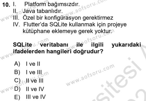 Mobil Uygulama Geliştirme Dersi 2023 - 2024 Yılı (Final) Dönem Sonu Sınavı 10. Soru