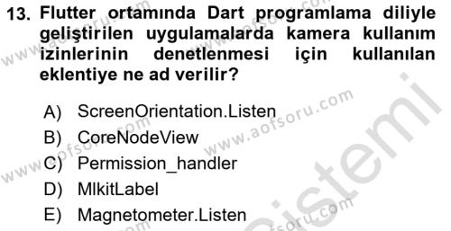 Mobil Uygulama Geliştirme Dersi 2023 - 2024 Yılı (Final) Dönem Sonu Sınavı 13. Soru