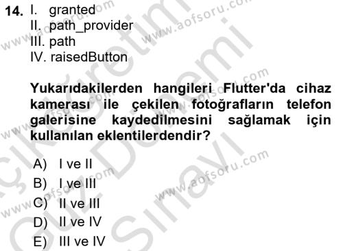 Mobil Uygulama Geliştirme Dersi 2023 - 2024 Yılı (Final) Dönem Sonu Sınavı 14. Soru