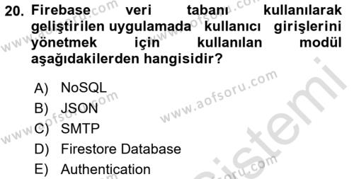 Mobil Uygulama Geliştirme Dersi 2023 - 2024 Yılı (Final) Dönem Sonu Sınavı 20. Soru