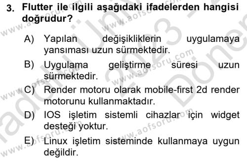 Mobil Uygulama Geliştirme Dersi 2023 - 2024 Yılı (Final) Dönem Sonu Sınavı 3. Soru