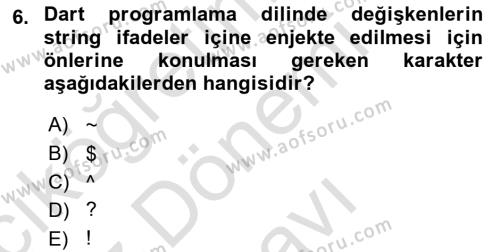 Mobil Uygulama Geliştirme Dersi 2023 - 2024 Yılı (Final) Dönem Sonu Sınavı 6. Soru