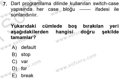 Mobil Uygulama Geliştirme Dersi 2023 - 2024 Yılı (Final) Dönem Sonu Sınavı 7. Soru