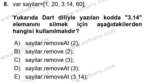 Mobil Uygulama Geliştirme Dersi 2023 - 2024 Yılı (Final) Dönem Sonu Sınavı 8. Soru