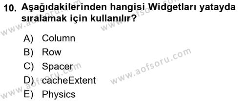 Mobil Uygulama Geliştirme Dersi 2023 - 2024 Yılı Yaz Okulu Sınavı 10. Soru