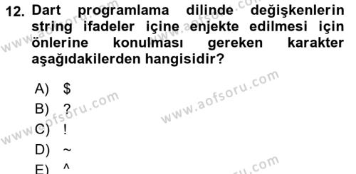 Mobil Uygulama Geliştirme Dersi 2023 - 2024 Yılı Yaz Okulu Sınavı 12. Soru