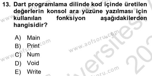 Mobil Uygulama Geliştirme Dersi 2023 - 2024 Yılı Yaz Okulu Sınavı 13. Soru