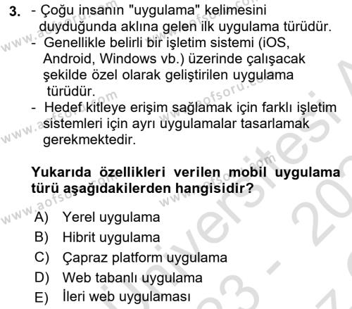 Mobil Uygulama Geliştirme Dersi 2023 - 2024 Yılı Yaz Okulu Sınavı 3. Soru