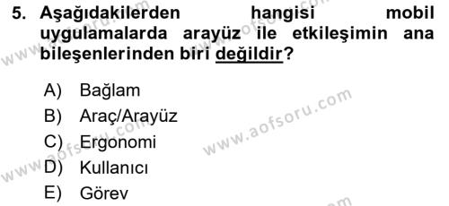 Mobil Uygulama Geliştirme Dersi 2023 - 2024 Yılı Yaz Okulu Sınavı 5. Soru