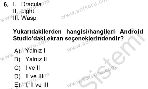 Mobil Uygulama Geliştirme Dersi 2023 - 2024 Yılı Yaz Okulu Sınavı 6. Soru