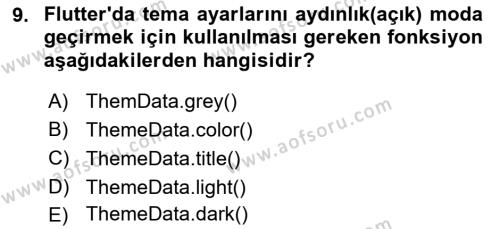 Mobil Uygulama Geliştirme Dersi 2023 - 2024 Yılı Yaz Okulu Sınavı 9. Soru