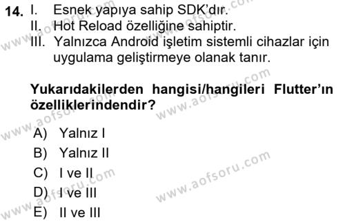 Mobil Uygulama Geliştirme Dersi 2024 - 2025 Yılı (Vize) Ara Sınavı 14. Soru