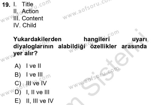 Mobil Uygulama Geliştirme Dersi 2024 - 2025 Yılı (Vize) Ara Sınavı 19. Soru