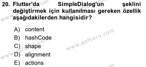 Mobil Uygulama Geliştirme Dersi 2024 - 2025 Yılı (Vize) Ara Sınavı 20. Soru
