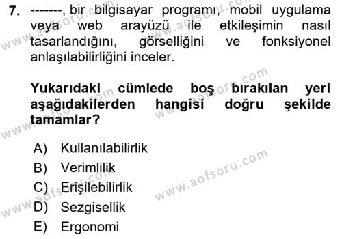 Mobil Uygulama Geliştirme Dersi 2024 - 2025 Yılı (Vize) Ara Sınavı 7. Soru