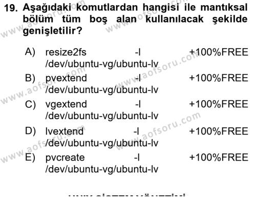 Unix Sistem Yönetimi Dersi 2022 - 2023 Yılı (Vize) Ara Sınavı 19. Soru