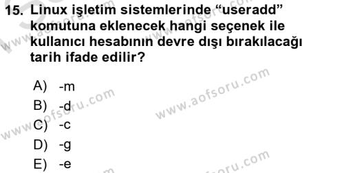 Unix Sistem Yönetimi Dersi 2022 - 2023 Yılı (Final) Dönem Sonu Sınavı 15. Soru