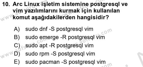 Unix Sistem Yönetimi Dersi 2022 - 2023 Yılı Yaz Okulu Sınavı 10. Soru