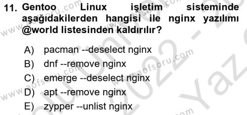 Unix Sistem Yönetimi Dersi 2022 - 2023 Yılı Yaz Okulu Sınavı 11. Soru