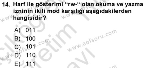 Unix Sistem Yönetimi Dersi 2022 - 2023 Yılı Yaz Okulu Sınavı 14. Soru