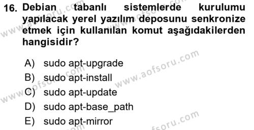 Unix Sistem Yönetimi Dersi 2022 - 2023 Yılı Yaz Okulu Sınavı 16. Soru