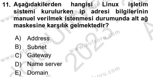 Unix Sistem Yönetimi Dersi 2023 - 2024 Yılı (Vize) Ara Sınavı 11. Soru