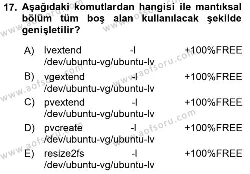 Unix Sistem Yönetimi Dersi 2023 - 2024 Yılı (Vize) Ara Sınavı 17. Soru