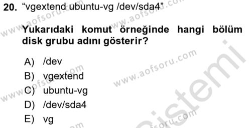 Unix Sistem Yönetimi Dersi 2023 - 2024 Yılı (Vize) Ara Sınavı 20. Soru