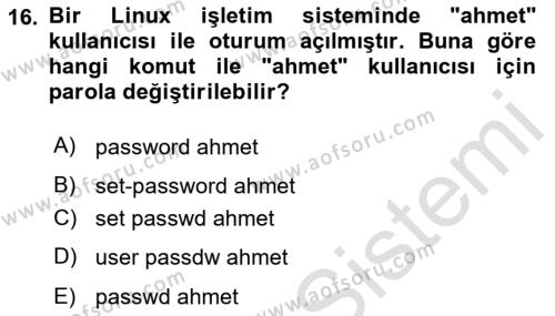 Unix Sistem Yönetimi Dersi 2023 - 2024 Yılı (Final) Dönem Sonu Sınavı 16. Soru